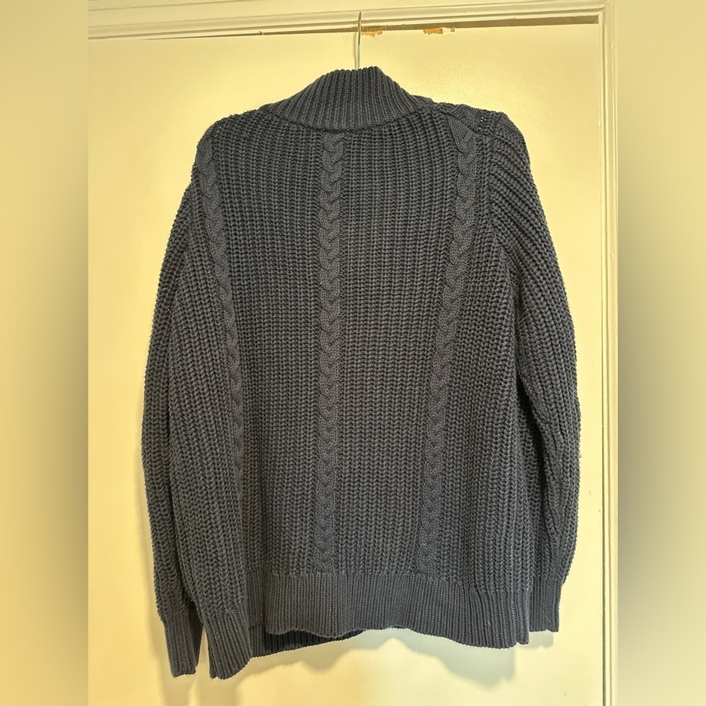 LL Beans Mens XL Navy Blue 1/4 Button Cable Knit Heavyweight Sweater. - Picture 2 of 10